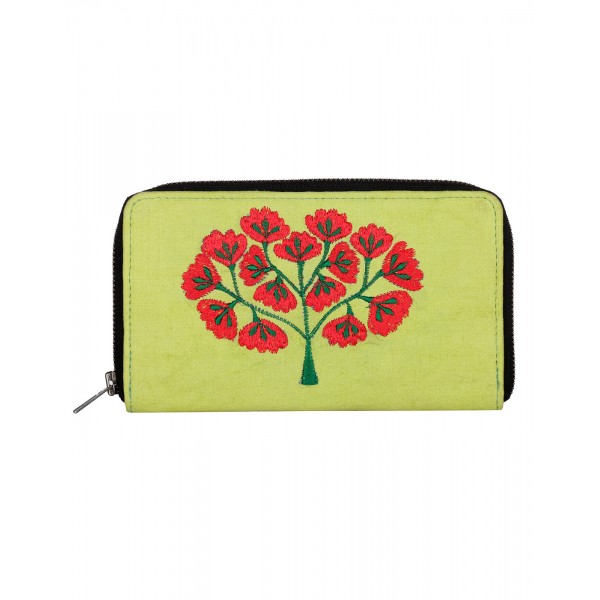 Rajrang Parrot Green Cotton Casual Tree Embroidered Clutch Bag Rajrang Parrot Green Cotton Casual Tree Embroidered Clutch Bag
