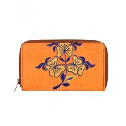 Rajrang Orange Cotton Casual Floral Embroidered Clutch Bag