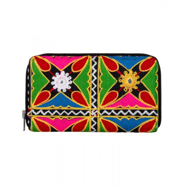 Rajrang Black Cotton Casual Floral Embroidered Clutch Bag Rajrang Black Cotton Casual Floral Embroidered Clutch Bag