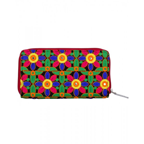 Rajrang Green Cotton Casual Floral Embroidered Clutch Bag