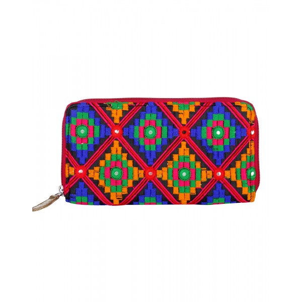 Rajrang Orange Cotton Casual Geometric Embroidered Clutch Bag