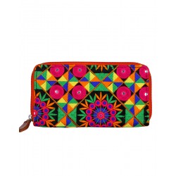 Rajrang Green Cotton Casual Geometric Embroidered Clutch Bag