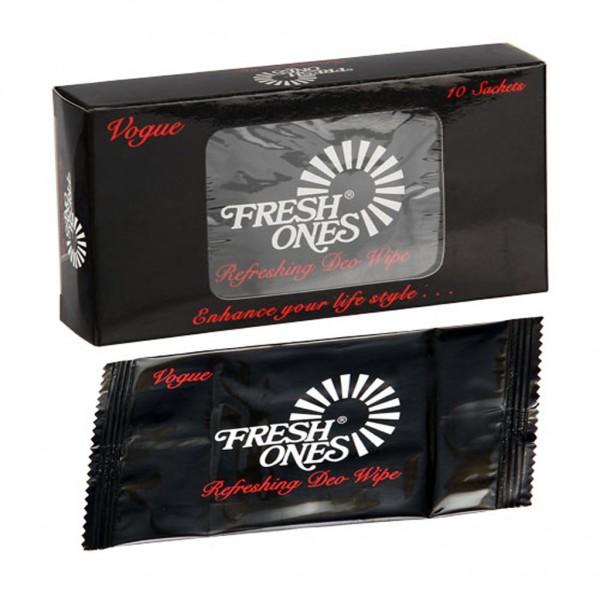 FreshOnes Vogue Refreshing Deo Wipes Single Sachet -10 N (Black)(Pack of 10) FreshOnes Vogue Refreshing Deo Wipes Single Sachet -10 N (Black)(Pack of 10)