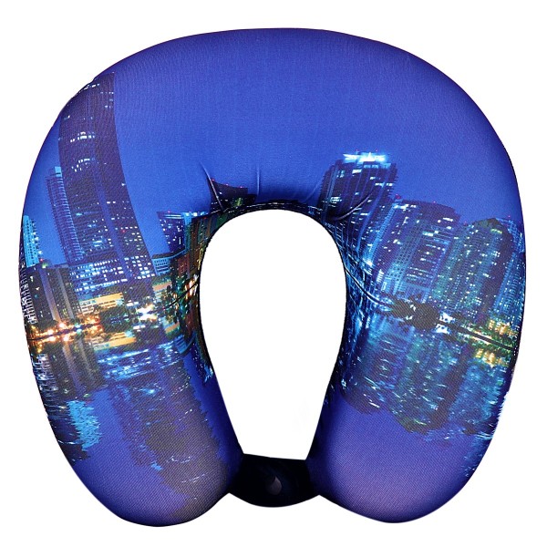 VIAGGI City Blue 3D Print U Shaped Memory Foam Travel Neck and Neck Pain Relief Comfortable Super Soft Orthopedic Cervical Pillows