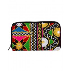 Rajrang Black Cotton Casual Floral Embroidered Clutch Bag