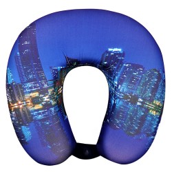 VIAGGI City Blue 3D Print U Shaped Memory Foam Travel Neck and Neck Pain Relief Comfortable Super Soft Orthopedic Cervical Pillows